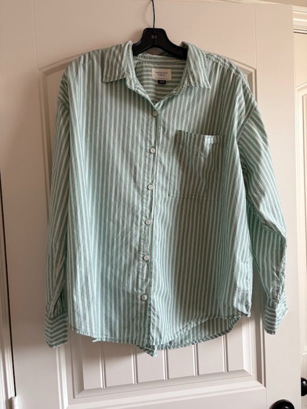 American Eagle Green Striped Button Down